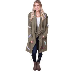 MM Vintage Embroidered Army Green Cotton Long Feather Jacket Size Large